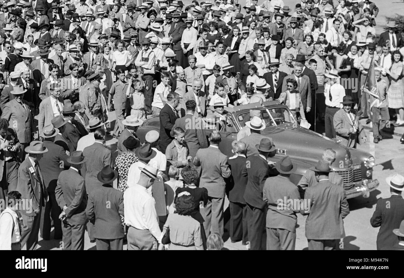 Präsident Harry S. Truman kommt an ein Ereignis in Kansas City, Missouri, kurz nachdem Sie in als Präsident der Vereinigten Staaten im Jahr 1945 vereidigt. Stockfoto