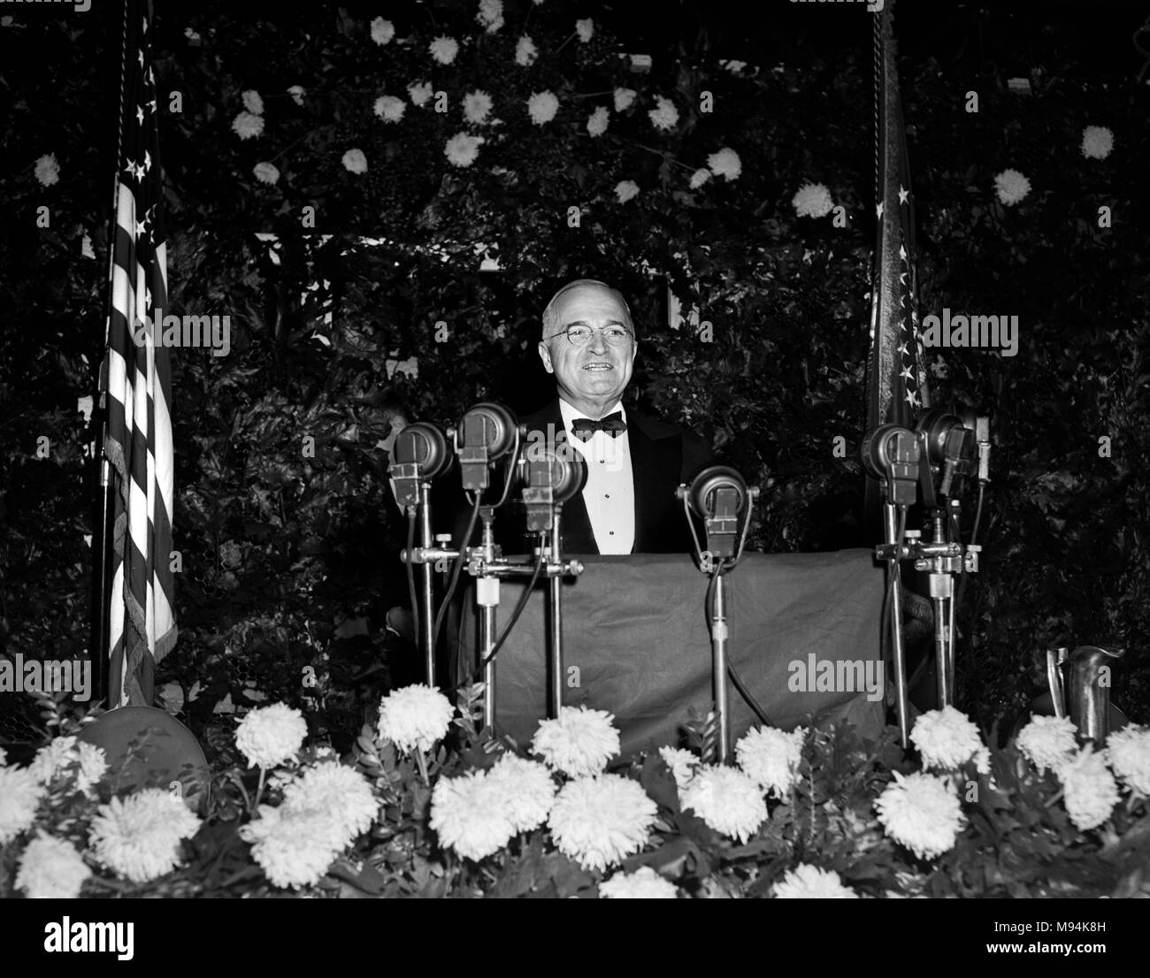 Präsident Harry S. Truman spricht in Kansas City, Missouri im Jahr 1949. Stockfoto