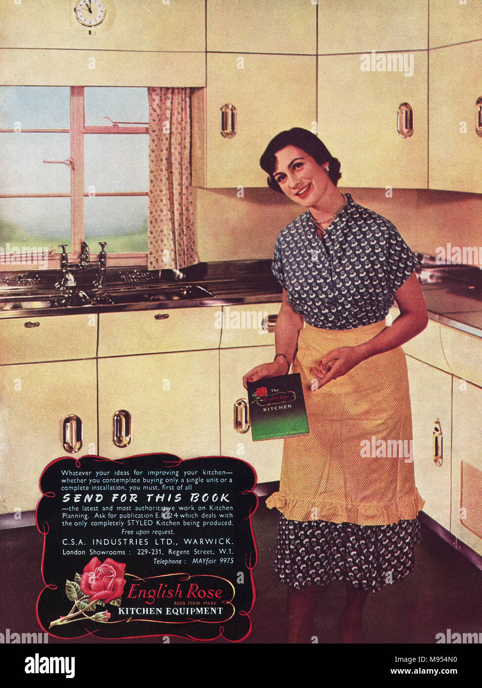 1950s original alten Vintage Werbung Werbung English Rose Einbauküchen in Englisch Magazin ca. 1951 Stockfoto