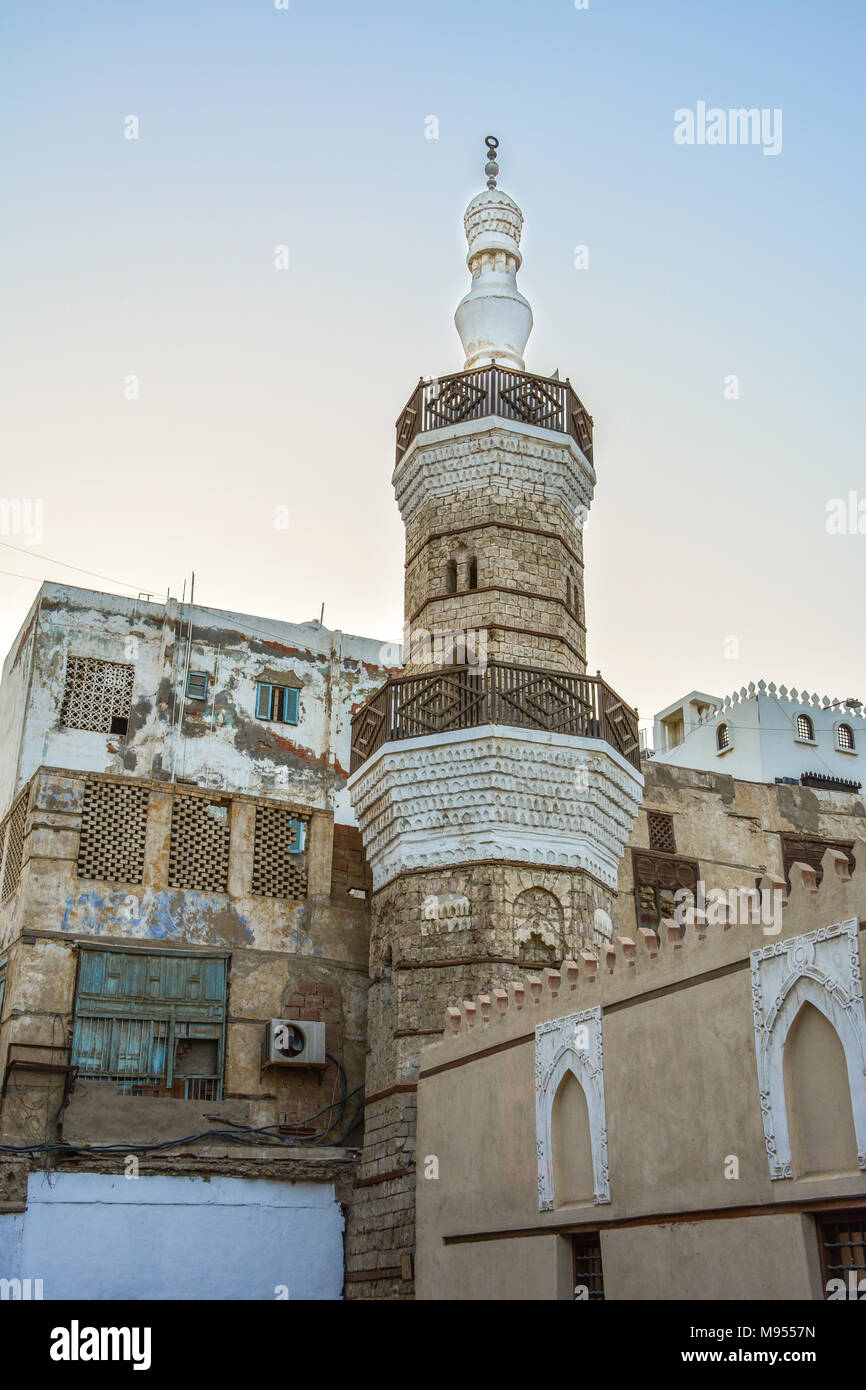Minarett in historisches Dorf, Jeddah, Saudi-Arabien Stockfoto