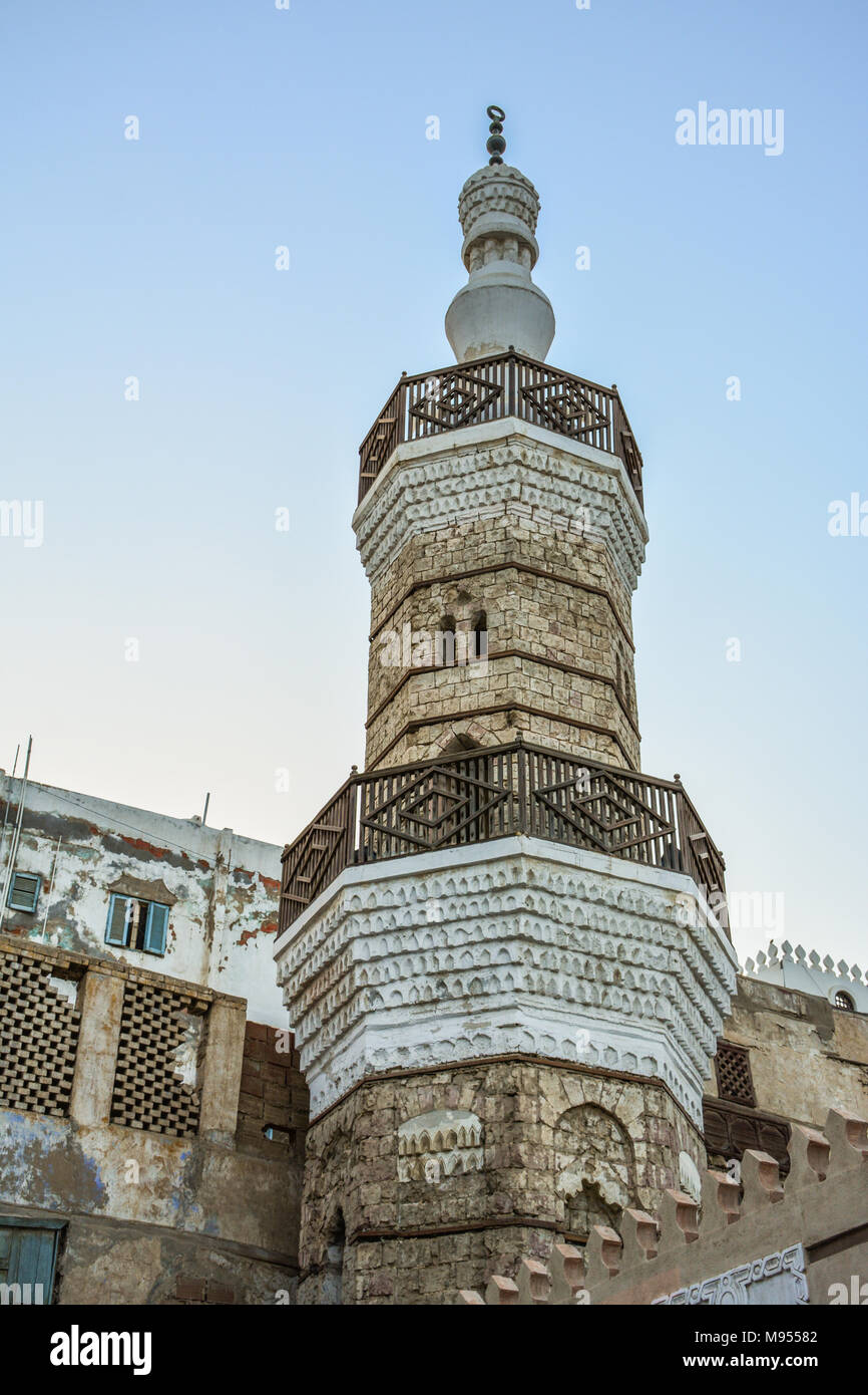 Minarett in historisches Dorf, Jeddah, Saudi-Arabien Stockfoto