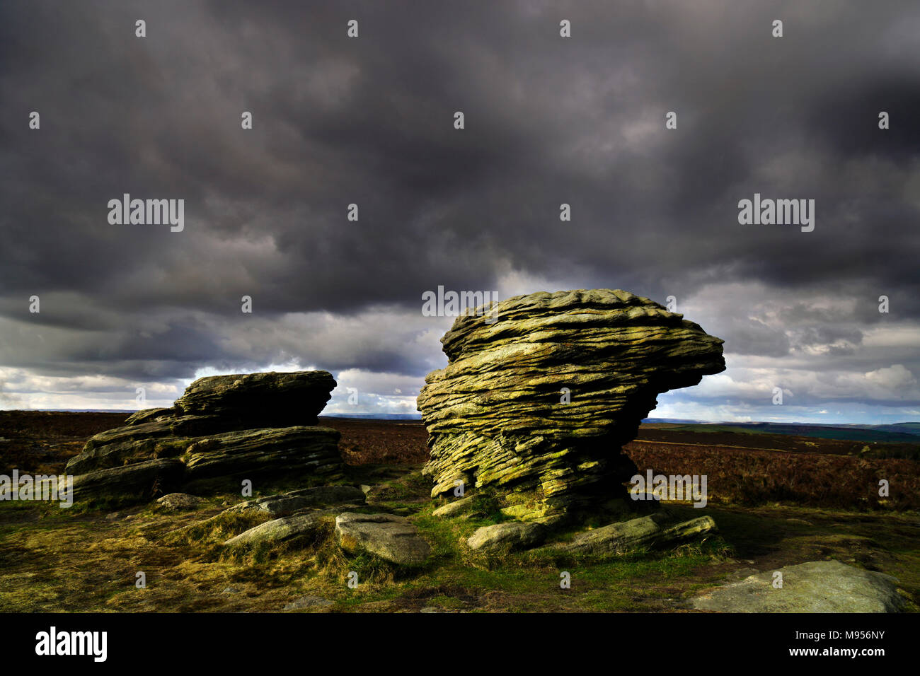 Die Ochsen Steinen, Burbage Moor Stockfoto