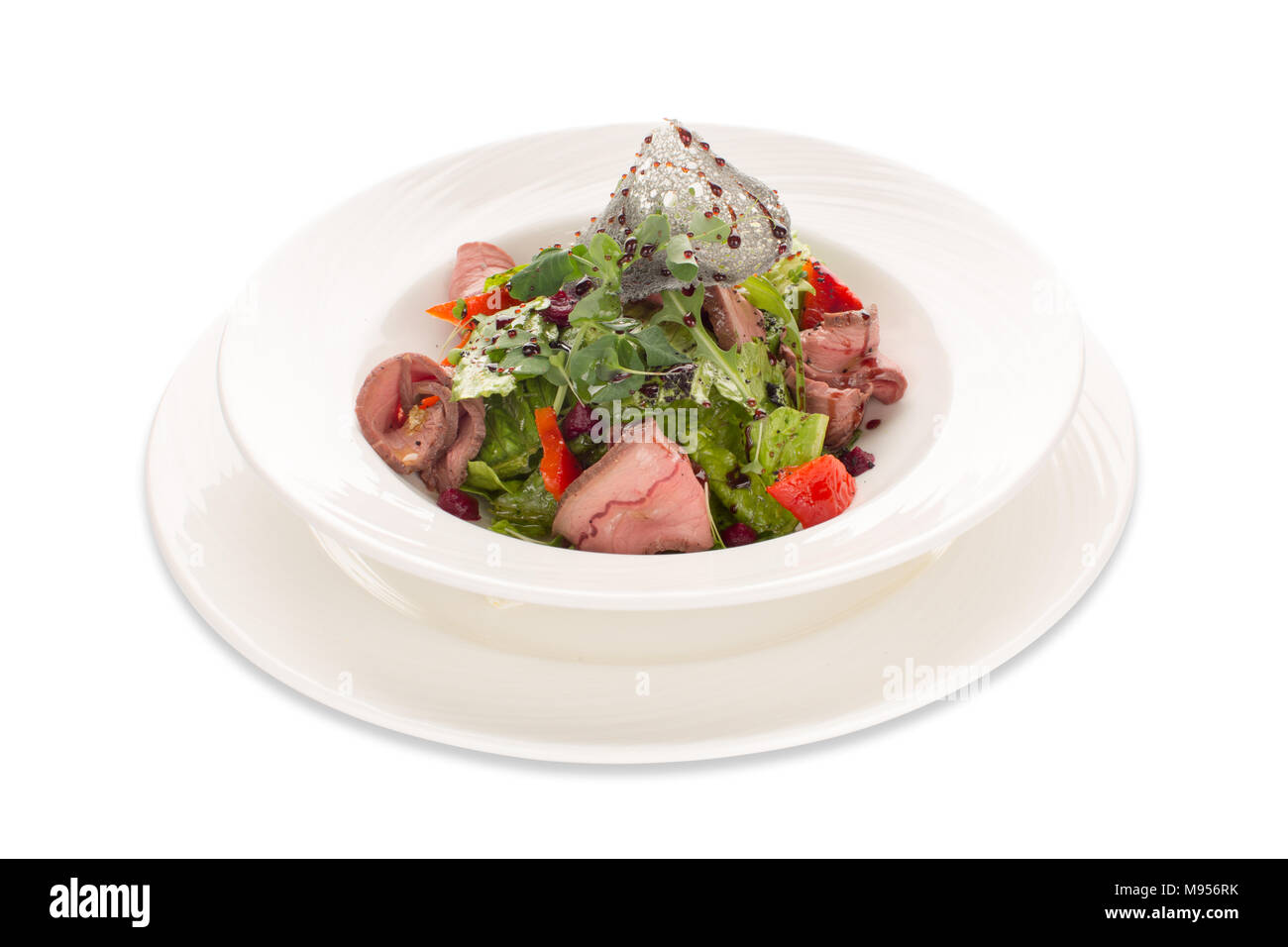 Schöne mit Salat Sauce weißer Hintergrund Stockfoto