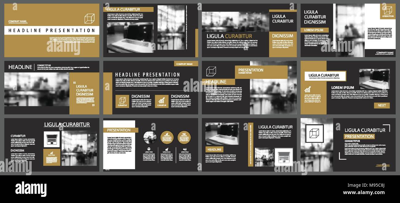 Schwarzes Gold Präsentation Vorlagen und Infografiken Elemente Hintergrund. Verwenden Sie für Business Jahresbericht, Flyer, Corporate Marketing, Merkblatt, advertisi Stock Vektor