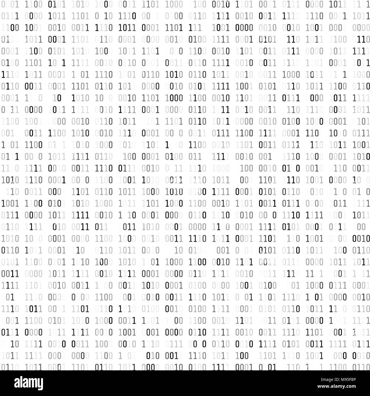 Zufällige binäre Codierung. Technologie digitaler Hintergrund. Schwarz und Weiß ist der binäre Code. Vector Illustration Stock Vektor