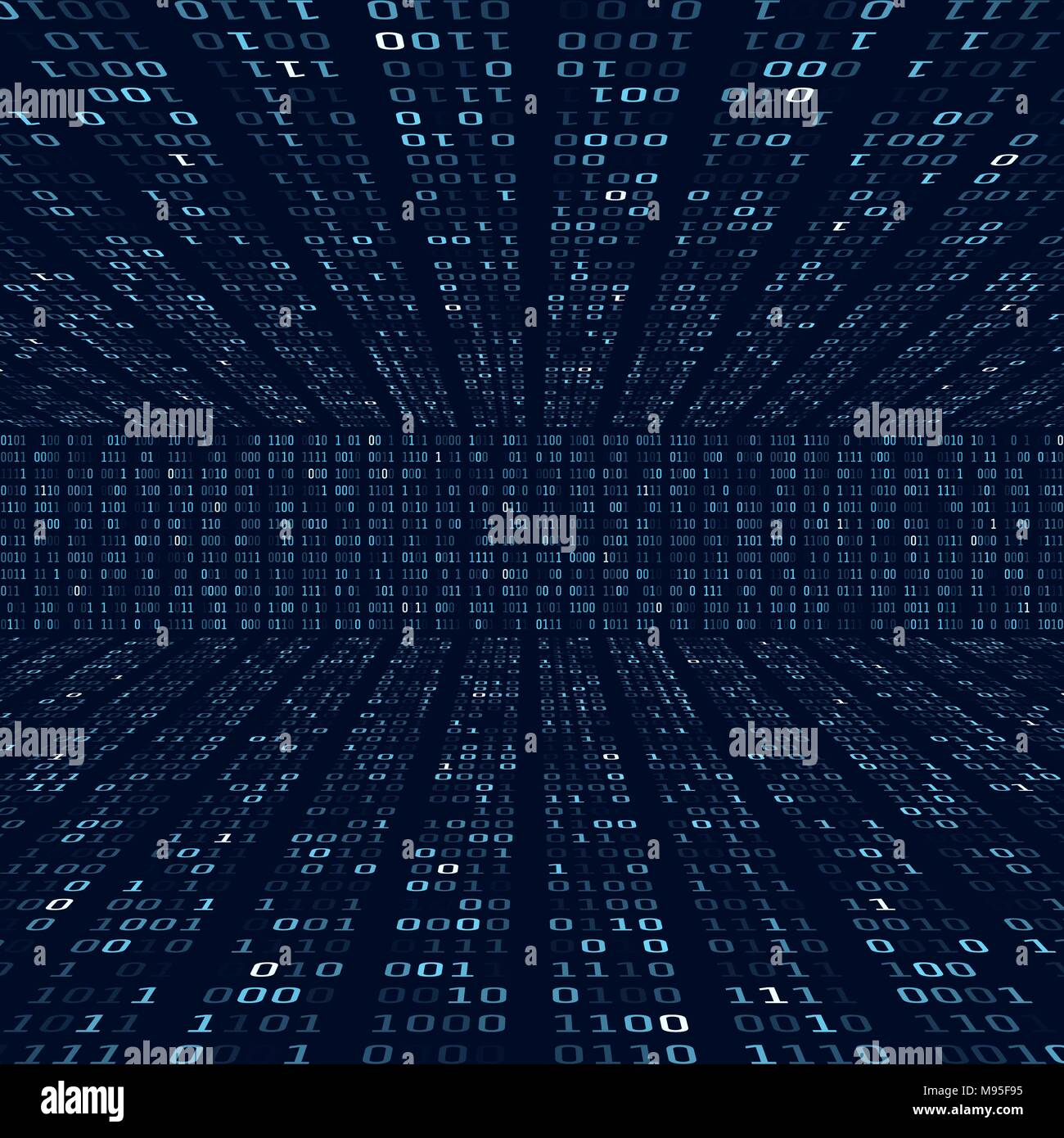 Verschlüsselungsinformationen. Der binäre Code auf blauem Hintergrund. Zufällige binäre Zahlen. Grosse Daten Algorithmus abstraktes Konzept. Vector Illustration Stock Vektor