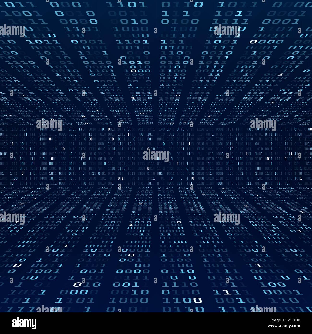 Verschlüsselungsinformationen. Der binäre Code auf blauem Hintergrund. Zufällige binäre Zahlen. Firewall abstraktes Konzept. Vector Illustration Stock Vektor