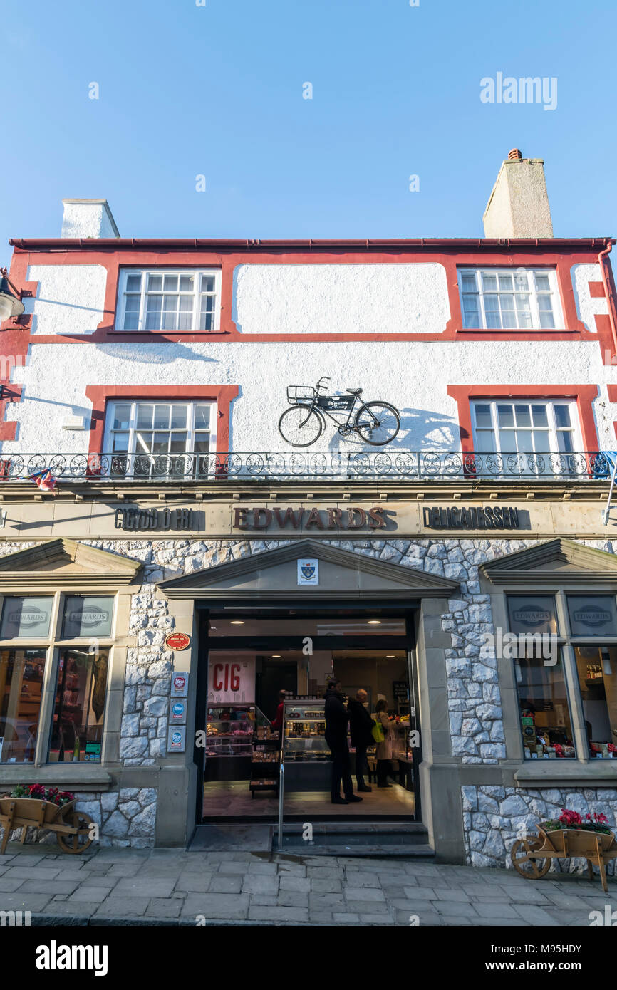 Edwards von Conwy shop Feinkost und berühmten Metzger in North Wales UK Stockfoto