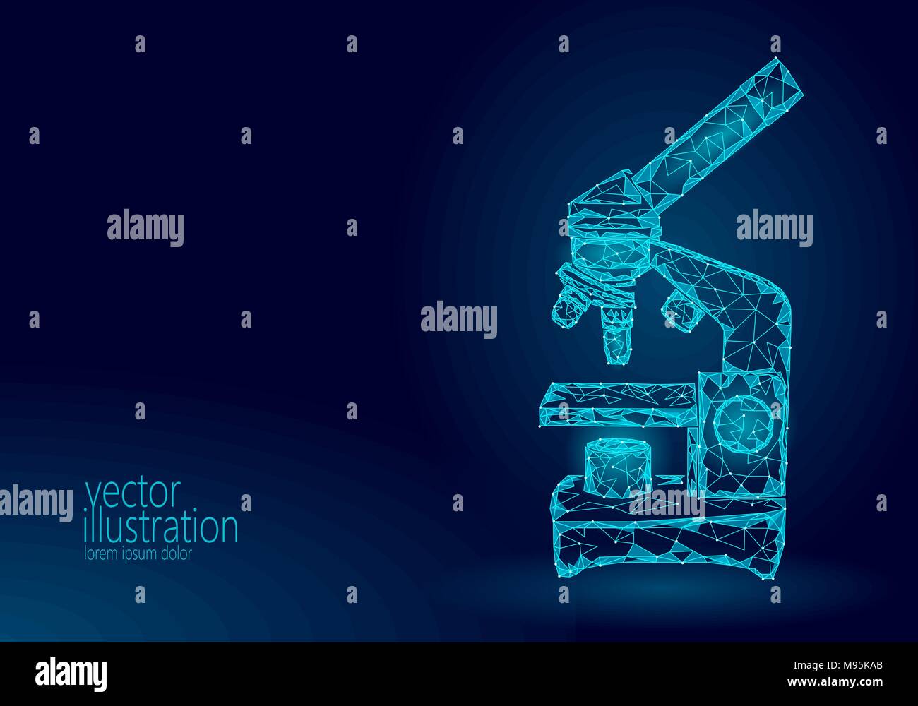 Mikroskop Wissenschaft Medizin Business Equipment. Low Poly polygonalen Dreieck blau leuchtende Punkt verbunden line Analyse Forschung Mikrobiologie Labor Labor Vector Illustration Stock Vektor