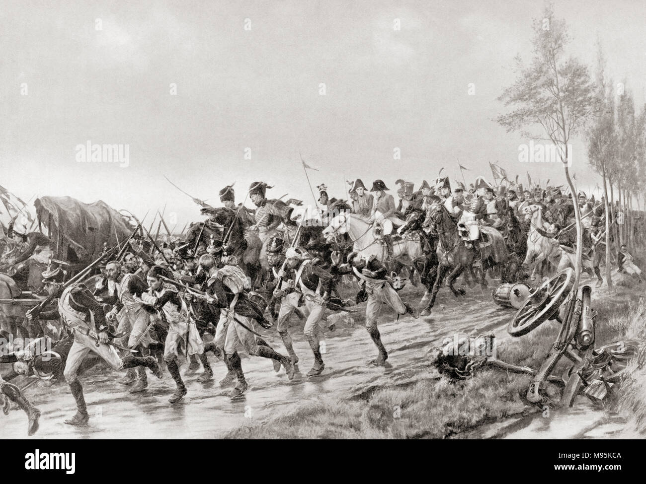 Die französischen Soldaten laufen für Sicherheit nach der Schlacht von Waterloo, 18. Juni, 1815. Von Hutchinson's Geschichte der Nationen, veröffentlicht 1915 Stockfoto