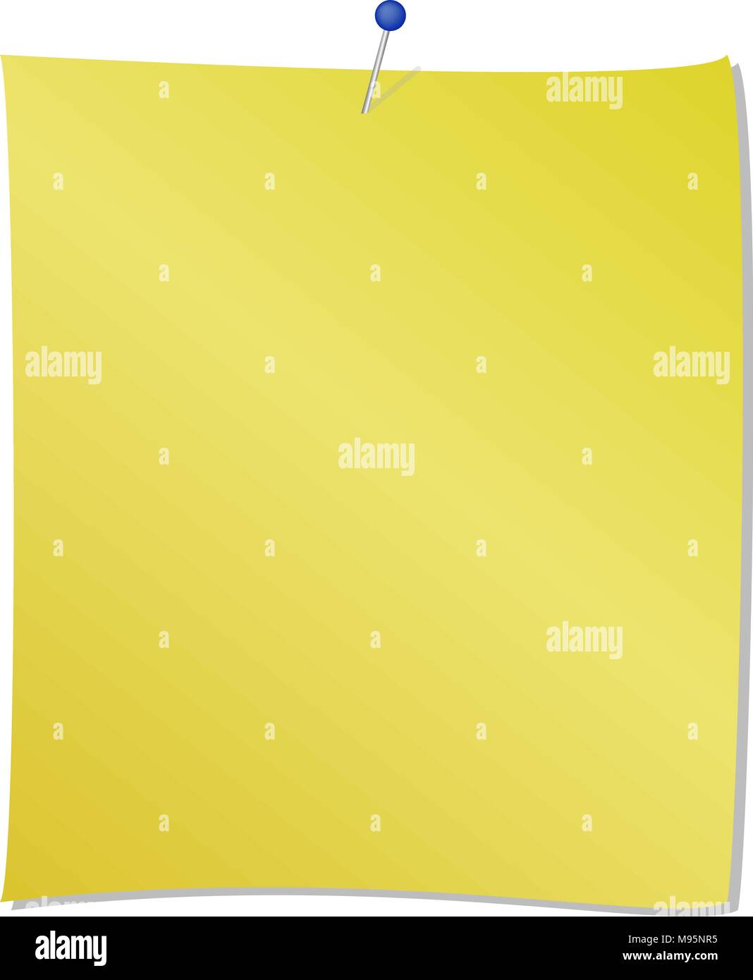 Yellow Note Pad mit blauer Klemme befestigt Vector Illustration auf weißem Hintergrund Stock Vektor
