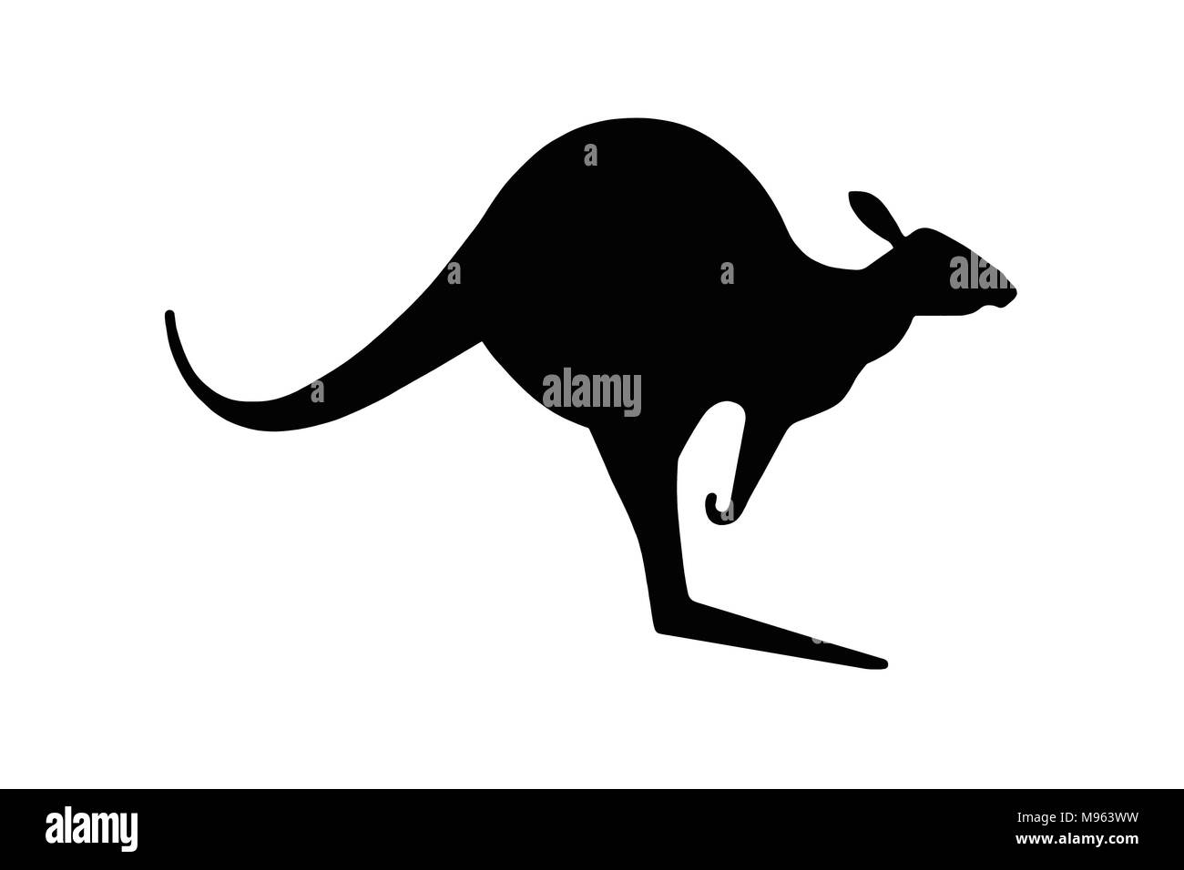 Zeigt ein Känguru als Silhouette Schwarz auf Weiß isoliert. Stockfoto