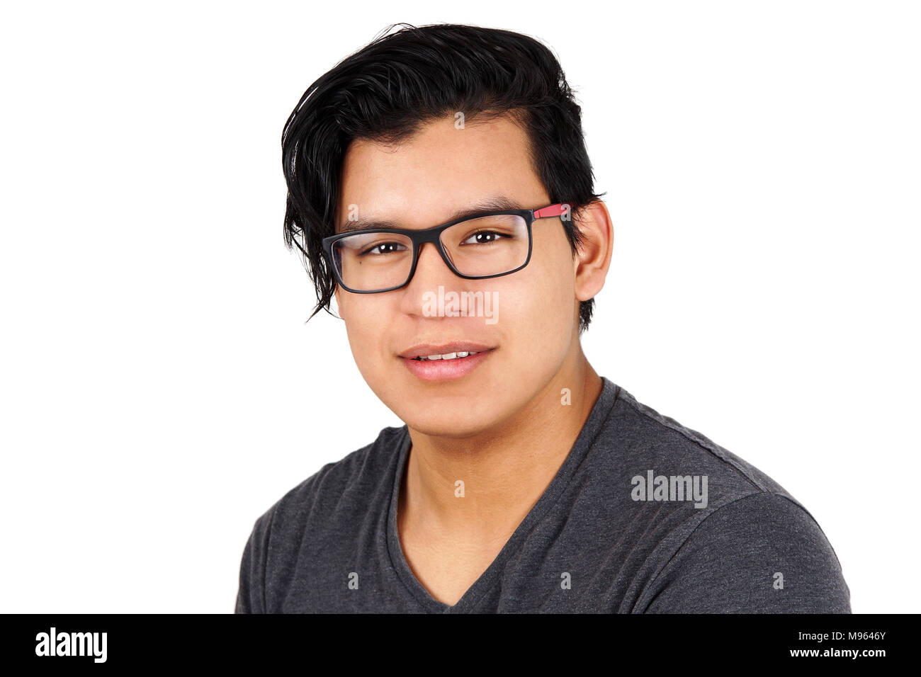 Porträt der jungen Hispanic Mann mit Brille, isoliert Stockfoto