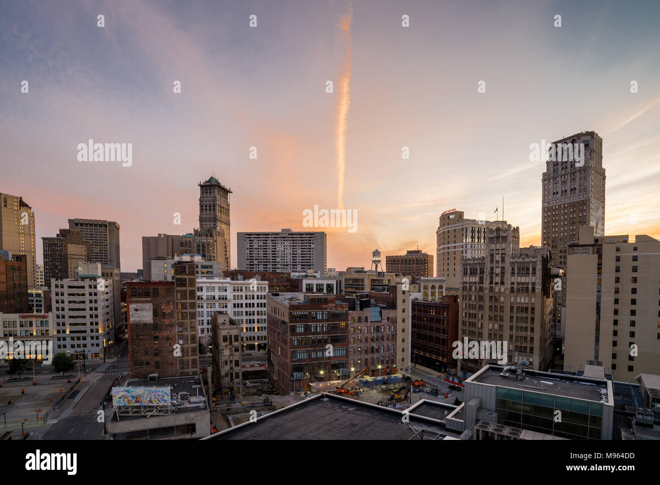 Blick auf die Innenstadt von Detroit, USA von oben Stockfoto