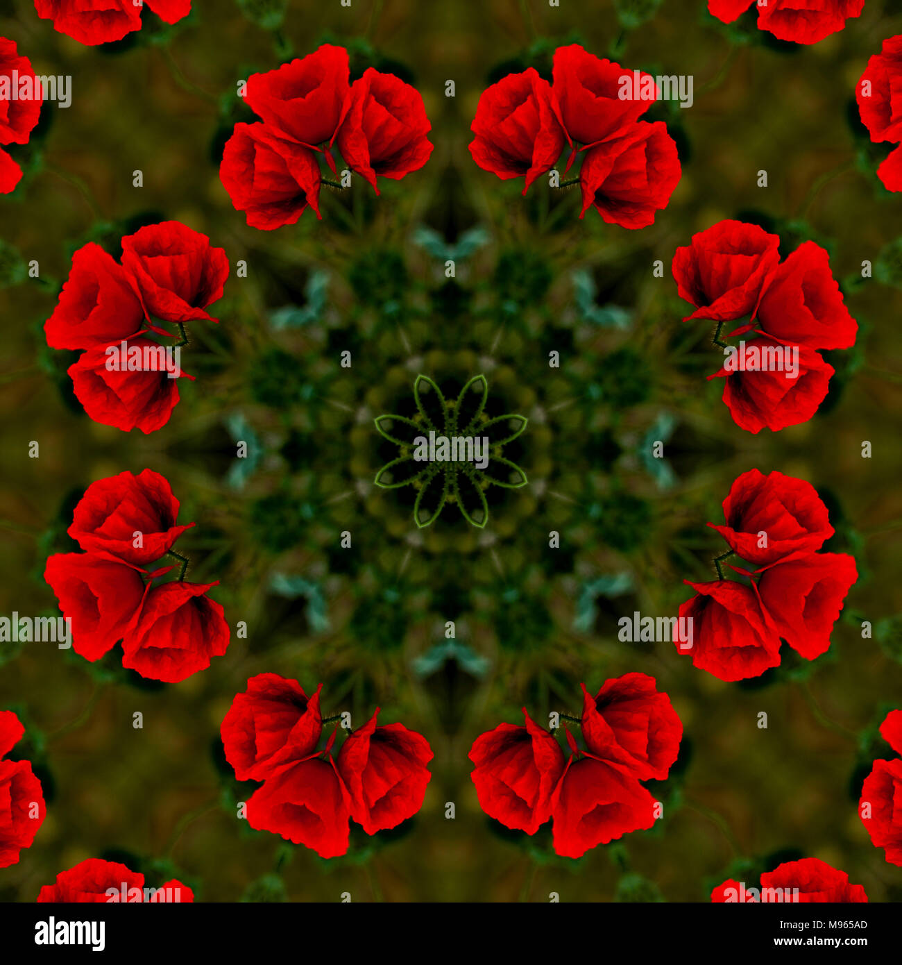Schöne floral background Kaleidoskop in Grün und Rot Stockfoto