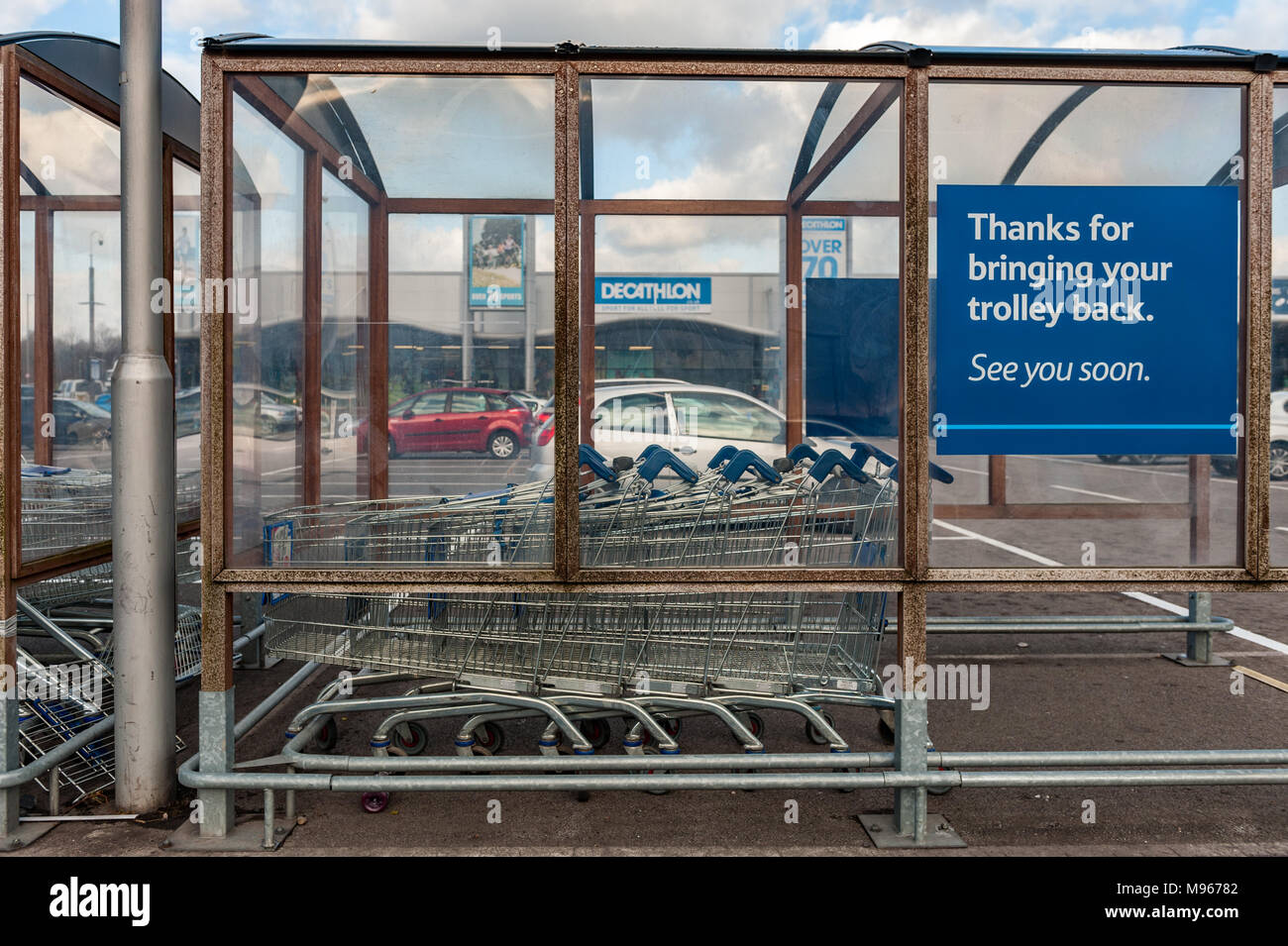 Trolley Park im Arena Park Shopping Centre, Coventry, Großbritannien. Stockfoto