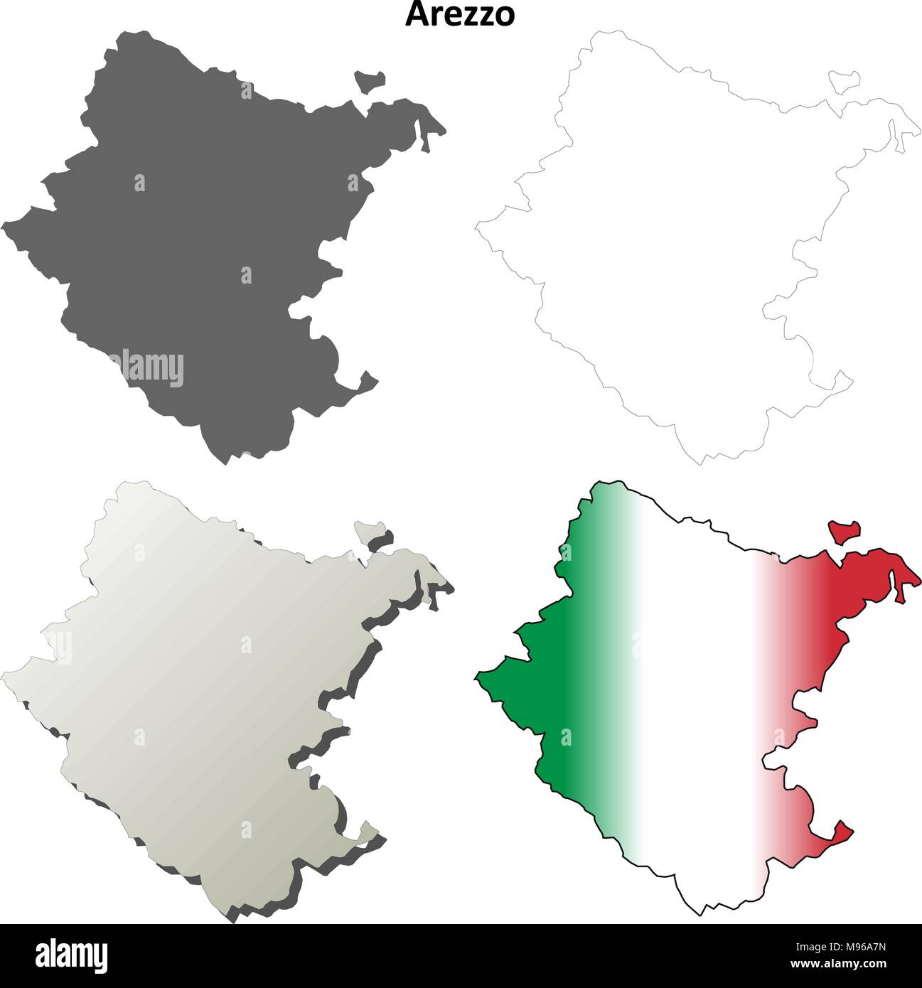 Arezzo leer detaillierte Gliederung Karte gesetzt Stock Vektor