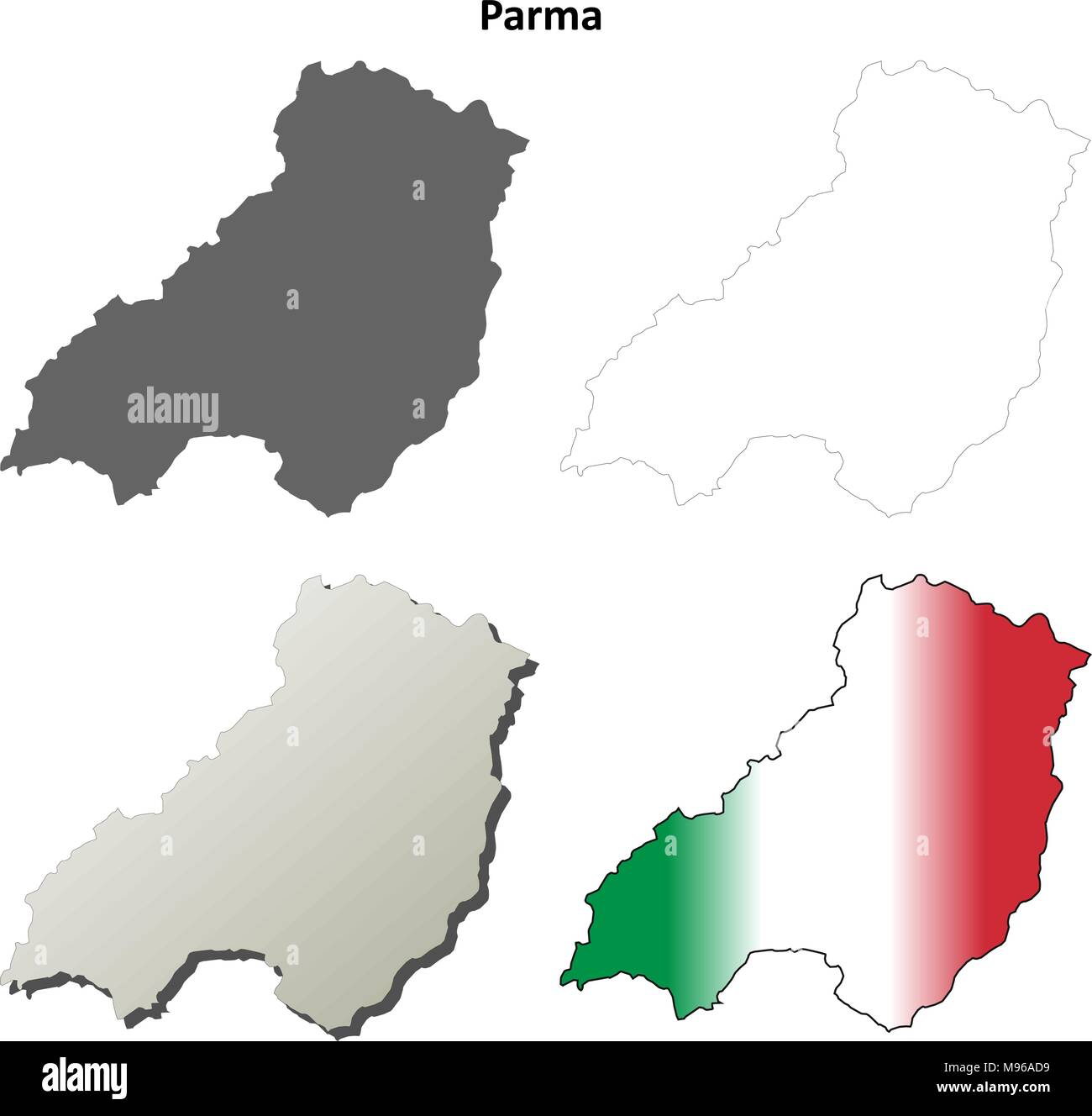 Parma leer detaillierte Gliederung Karte gesetzt Stock Vektor