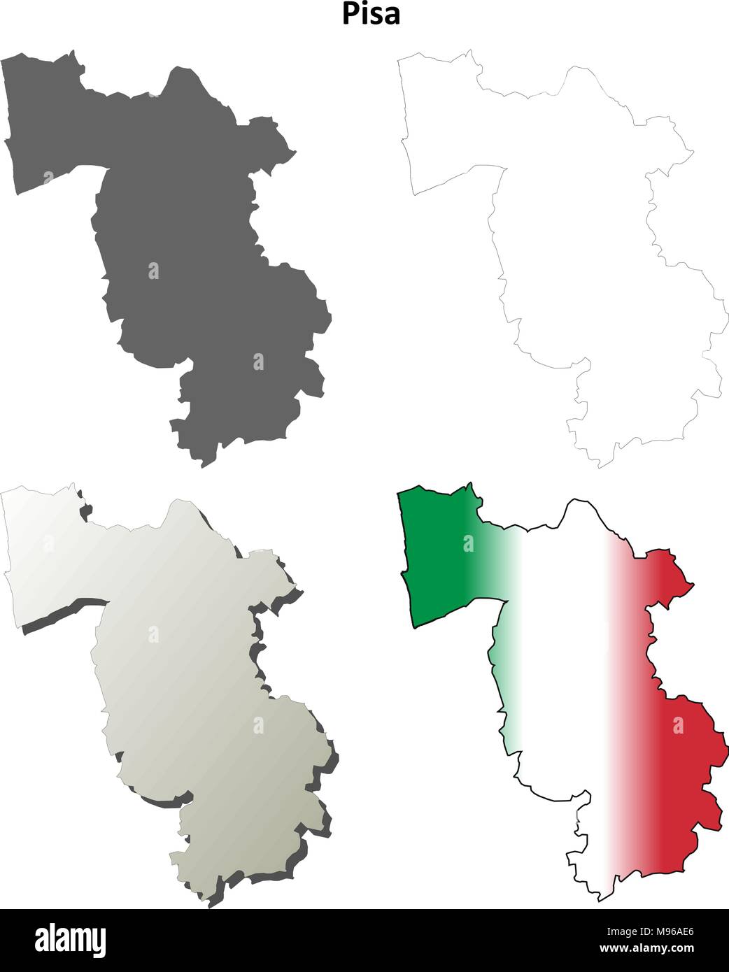 Pisa leer detaillierte Gliederung Karte gesetzt Stock Vektor