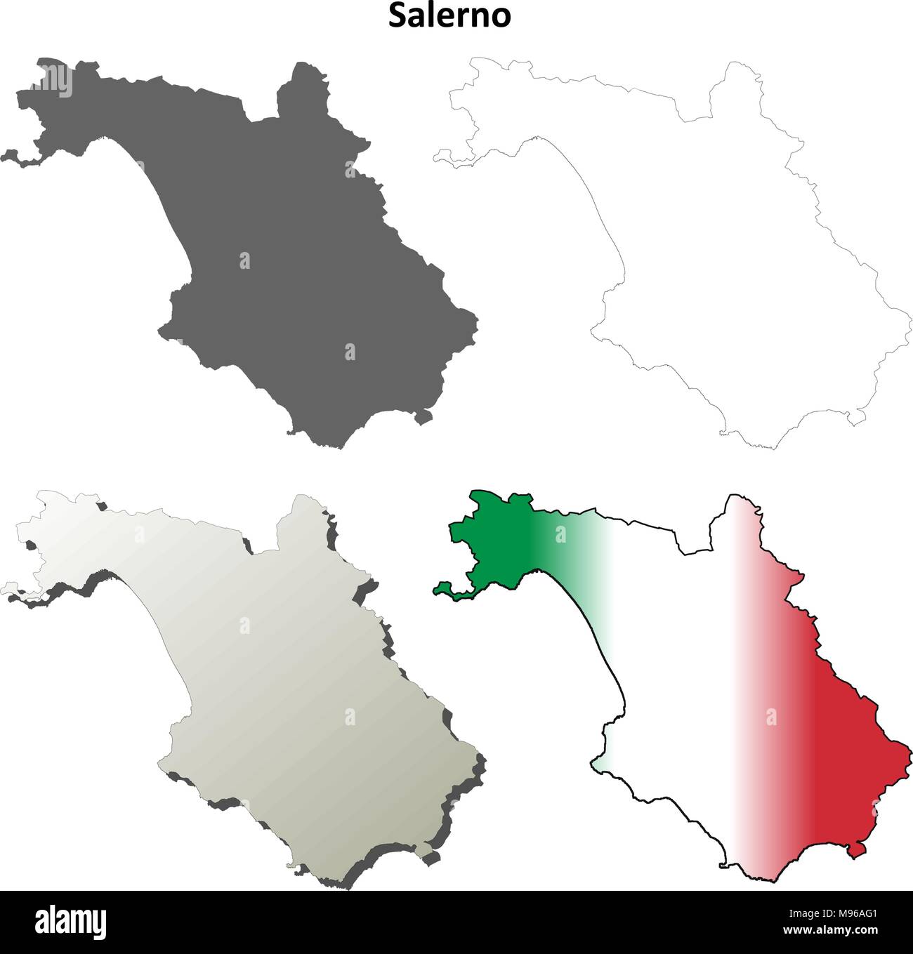 Salerno leer detaillierte Gliederung Karte gesetzt Stock Vektor