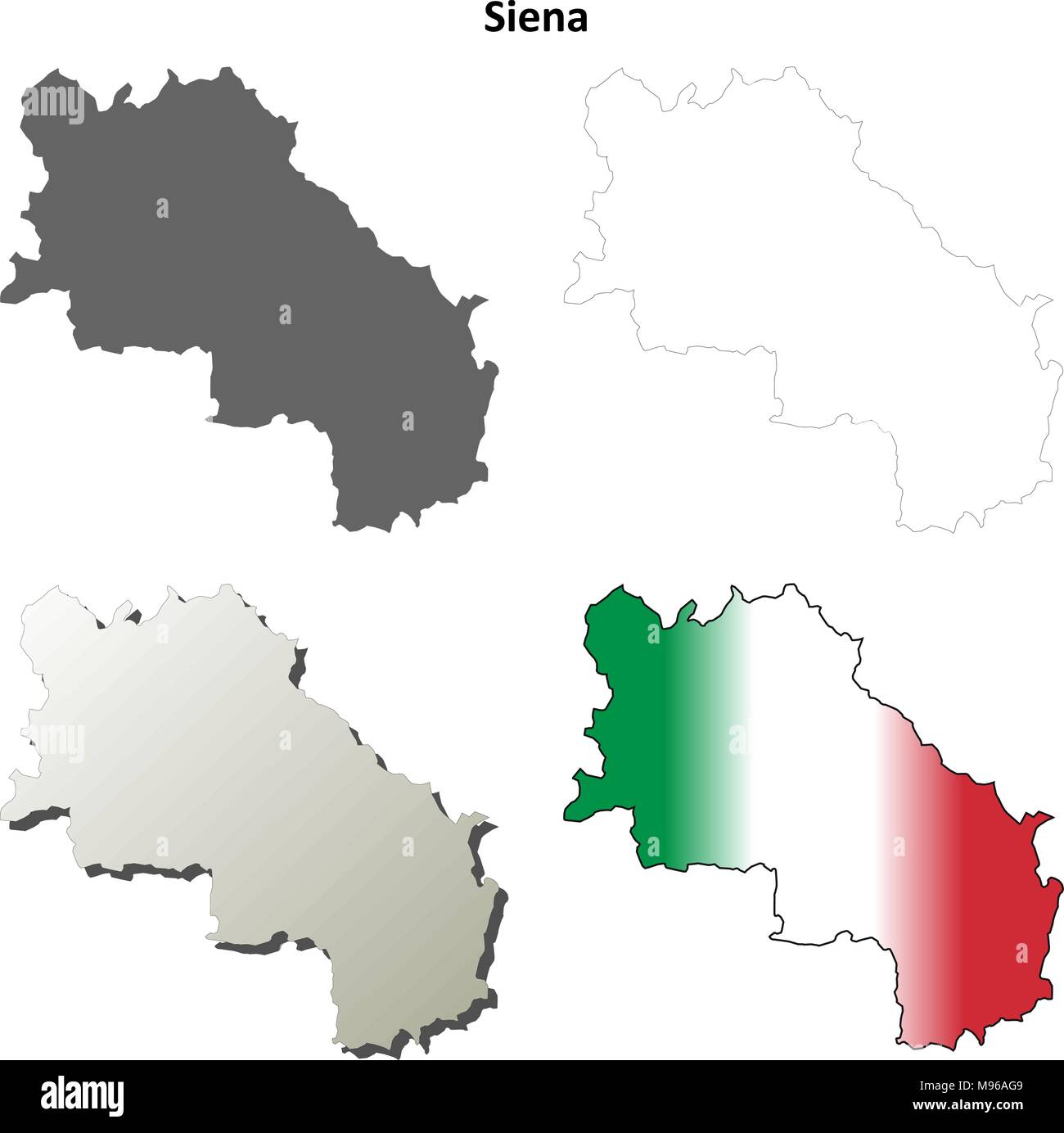 Siena leer detaillierte Gliederung Karte gesetzt Stock Vektor