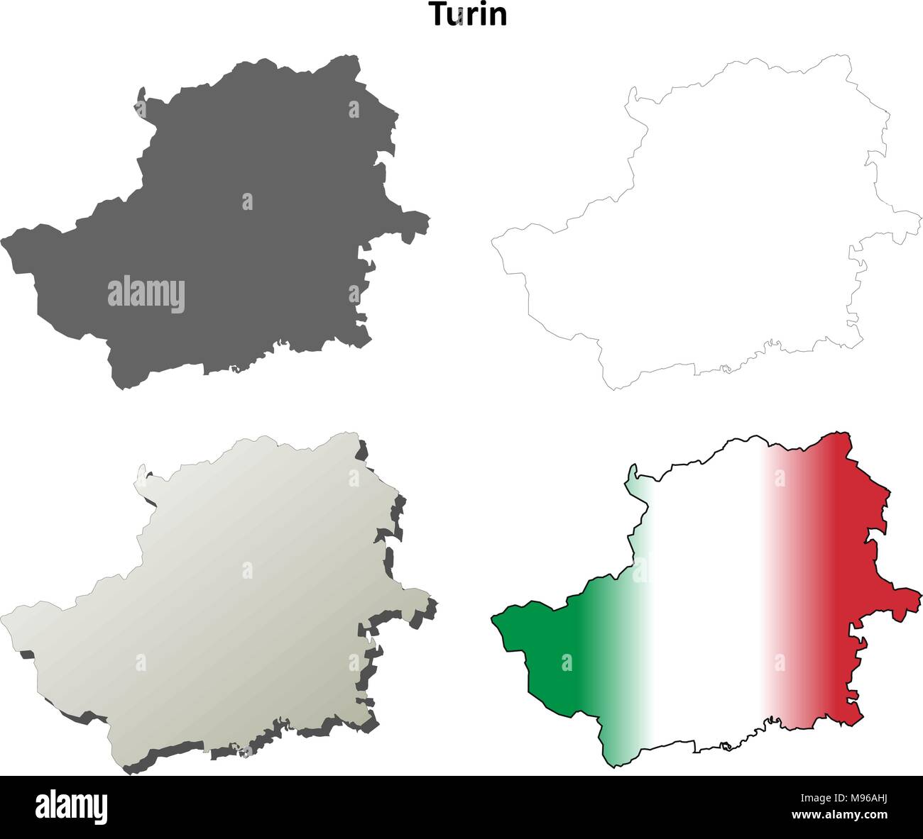 Turin leer detaillierte Gliederung Karte gesetzt Stock Vektor