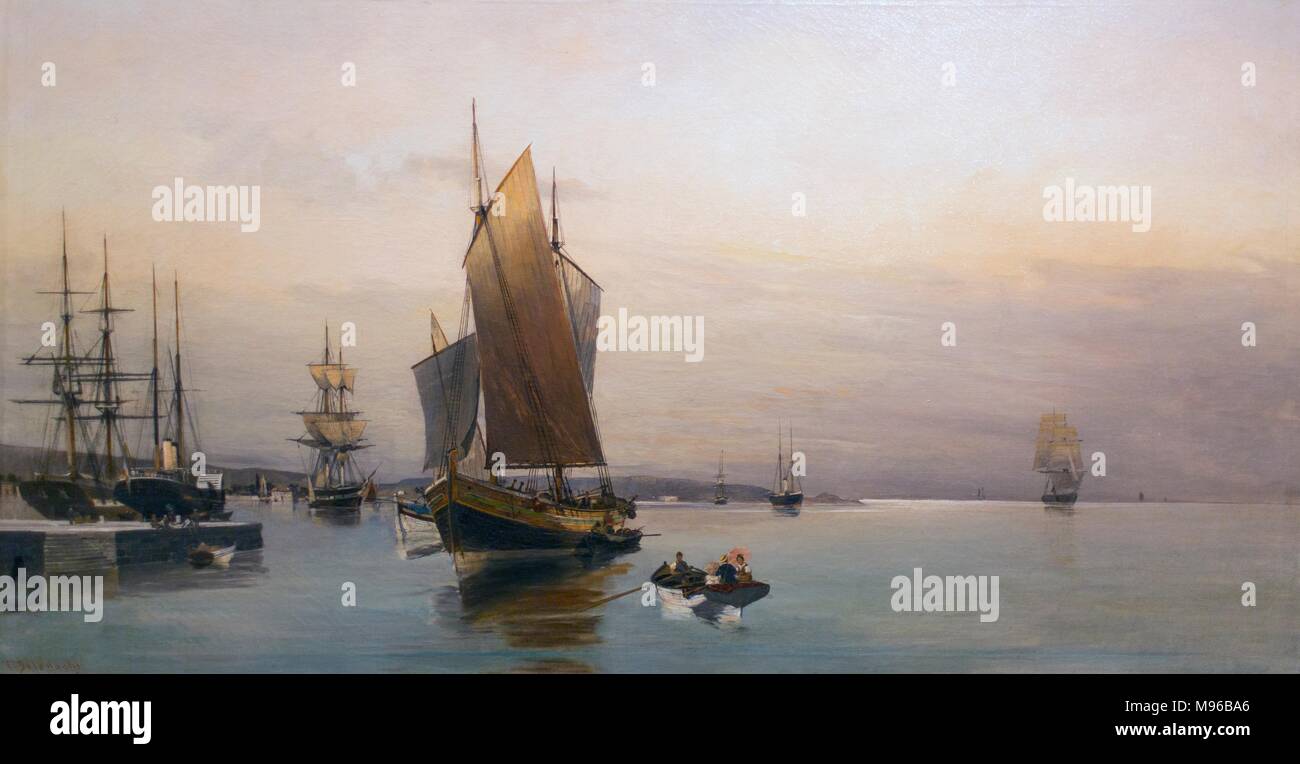 Segelschiffe im Hafen ankommen, 180-1883, Öl auf Leinwand. Gemälde der Sammlung eascapes' von Constantinos Volanakis am Theocharakis Stiftung fo Stockfoto