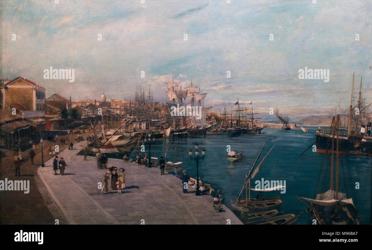 Hafen von Piraes, 1886, Öl auf Leinwand. Gemälde der Sammlung eascapes' von Constantinos Volanakis am Theocharakis Stiftung für die Bildenden Künste und m Stockfoto
