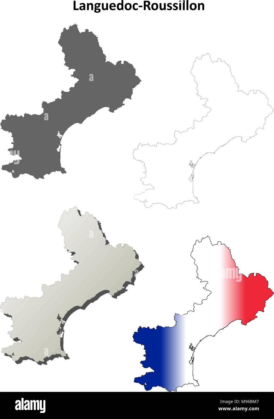 Languedoc-Roussillon leere Umriss Karte gesetzt Stock Vektor