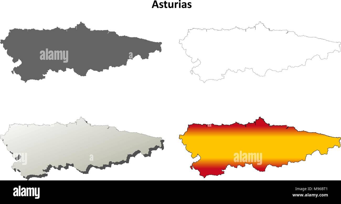 Asturien leer detaillierte Gliederung Karte gesetzt Stock Vektor