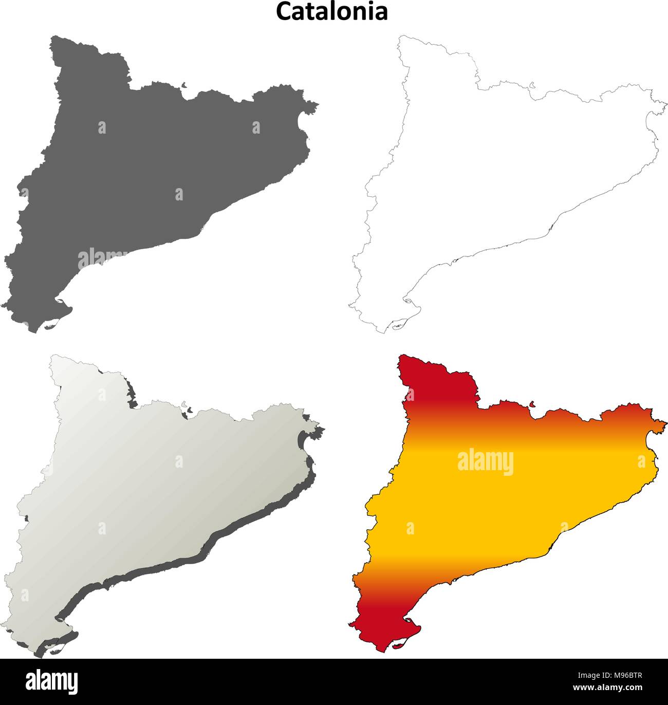 Catalonia leer detaillierte Gliederung Karte gesetzt Stock Vektor