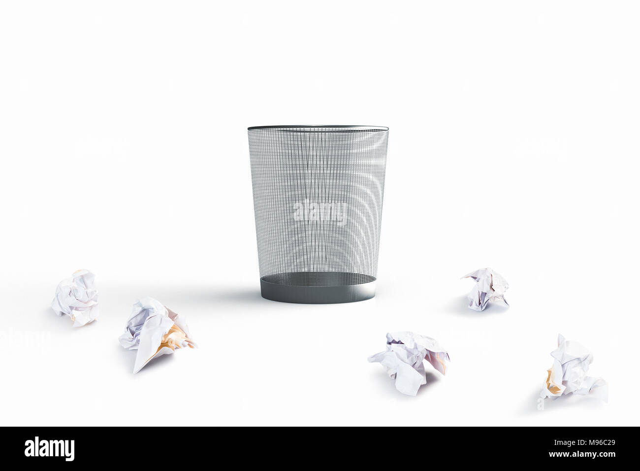 3D-Rendering für eine Abfalleimer mit Zerknüllten Papiere außerhalb Stockfoto