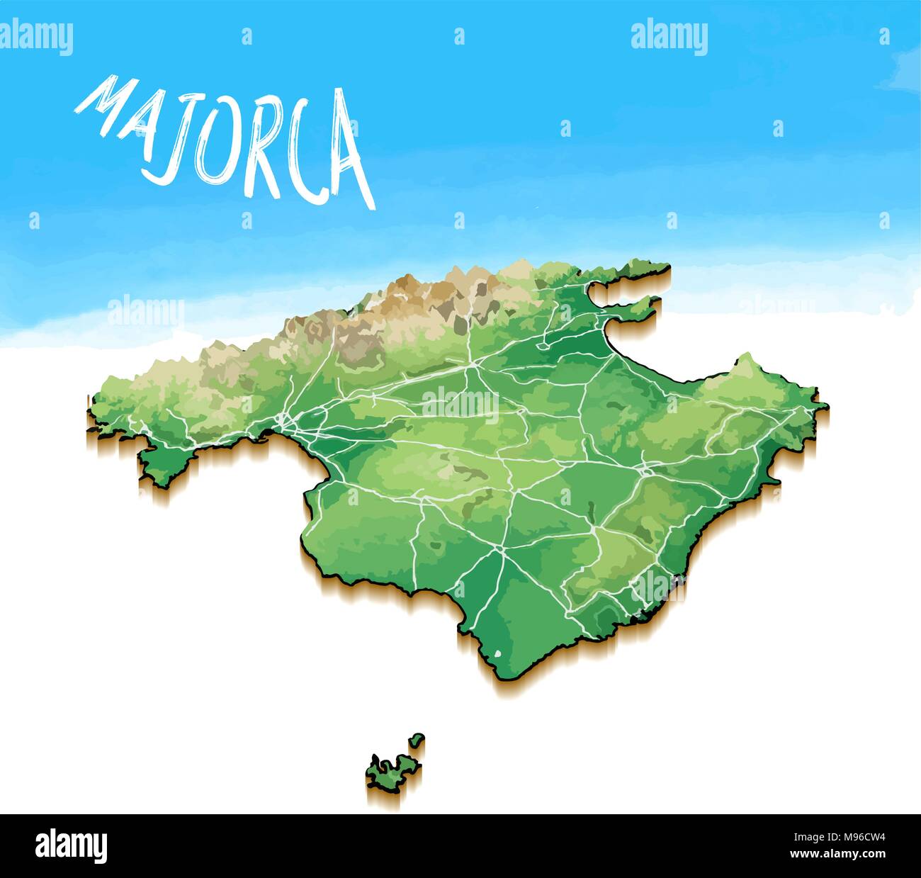 3D-Karte der Insel von Mallorca. Detaillierte Vector Illustration. Isolierte Konzept für Infografik und Marketing. Stock Vektor