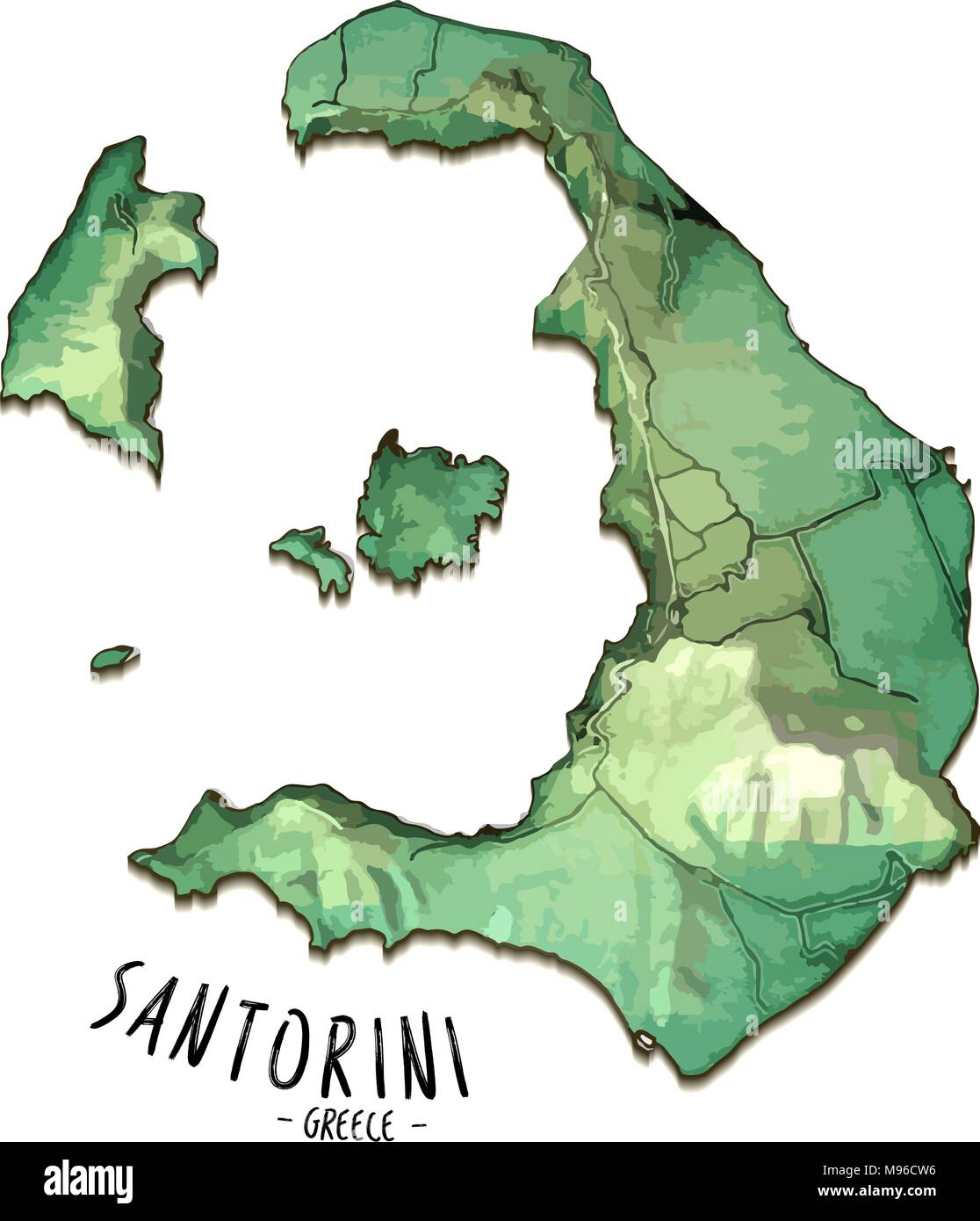 3D-Karte der Insel Santorini, Griechenland. Detaillierte Vector Illustration. Isolierte Konzept für Infografik und Marketing. Stock Vektor