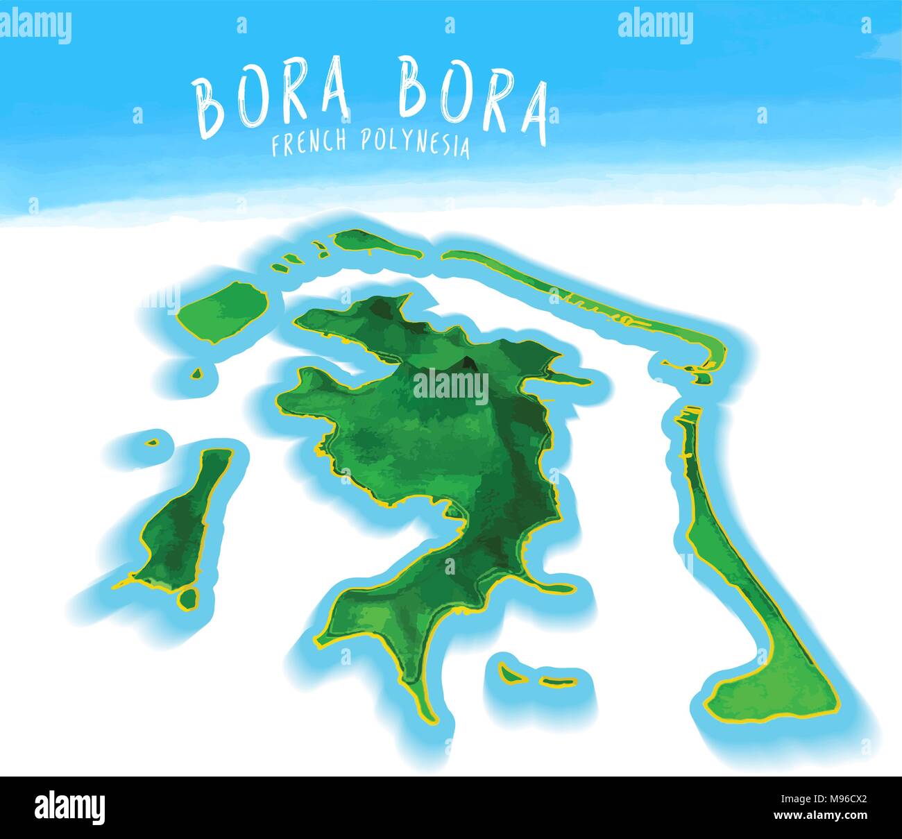 3D-Karte der Insel Bora Bora detaillierte Vector Illustration. Isolierte Konzept für Infografik und Marketing. Stock Vektor