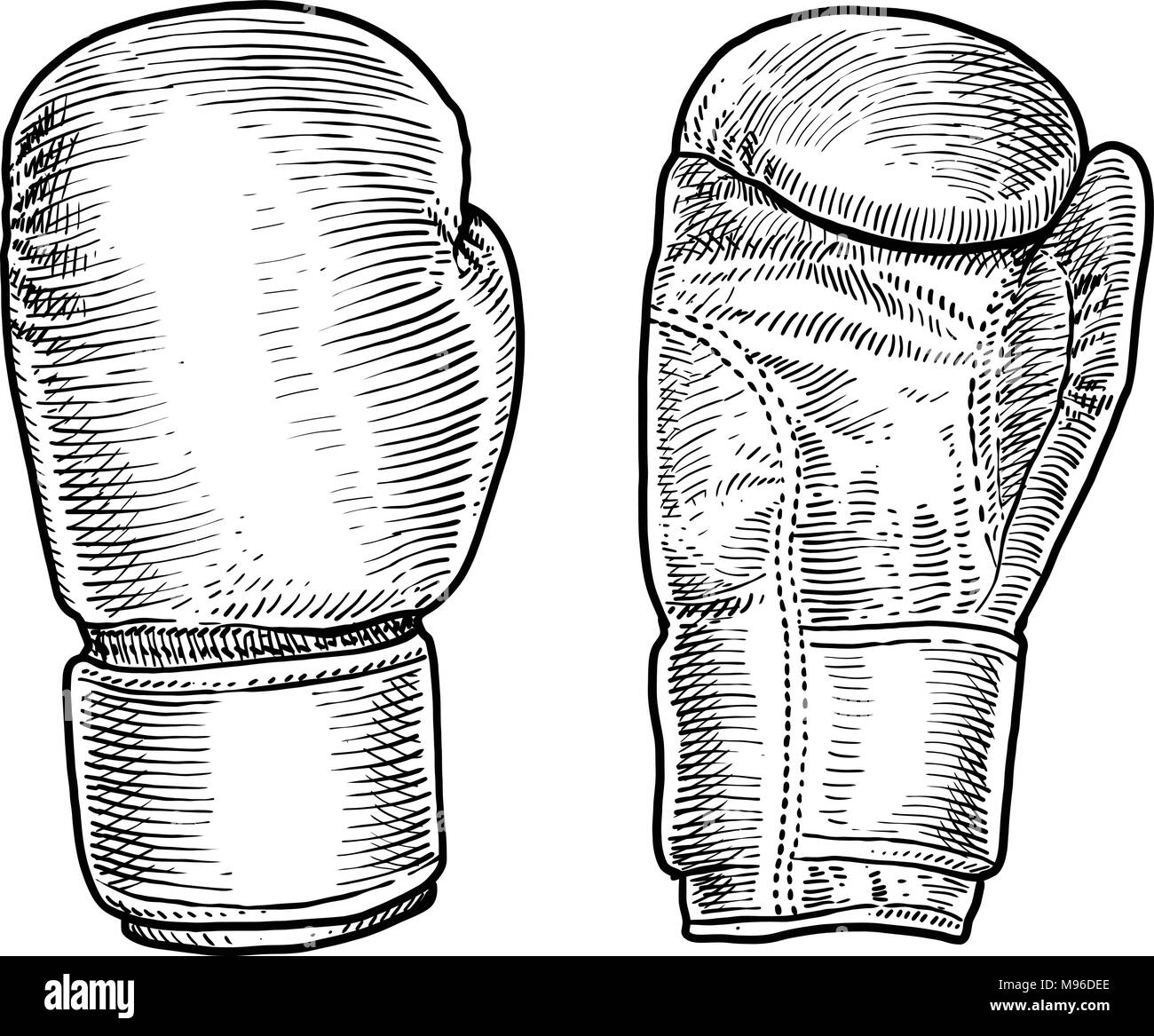 Boxhandschuhe Abbildung, Zeichnung, Gravur, Tinte, Strichzeichnungen, Vektor Stock Vektor