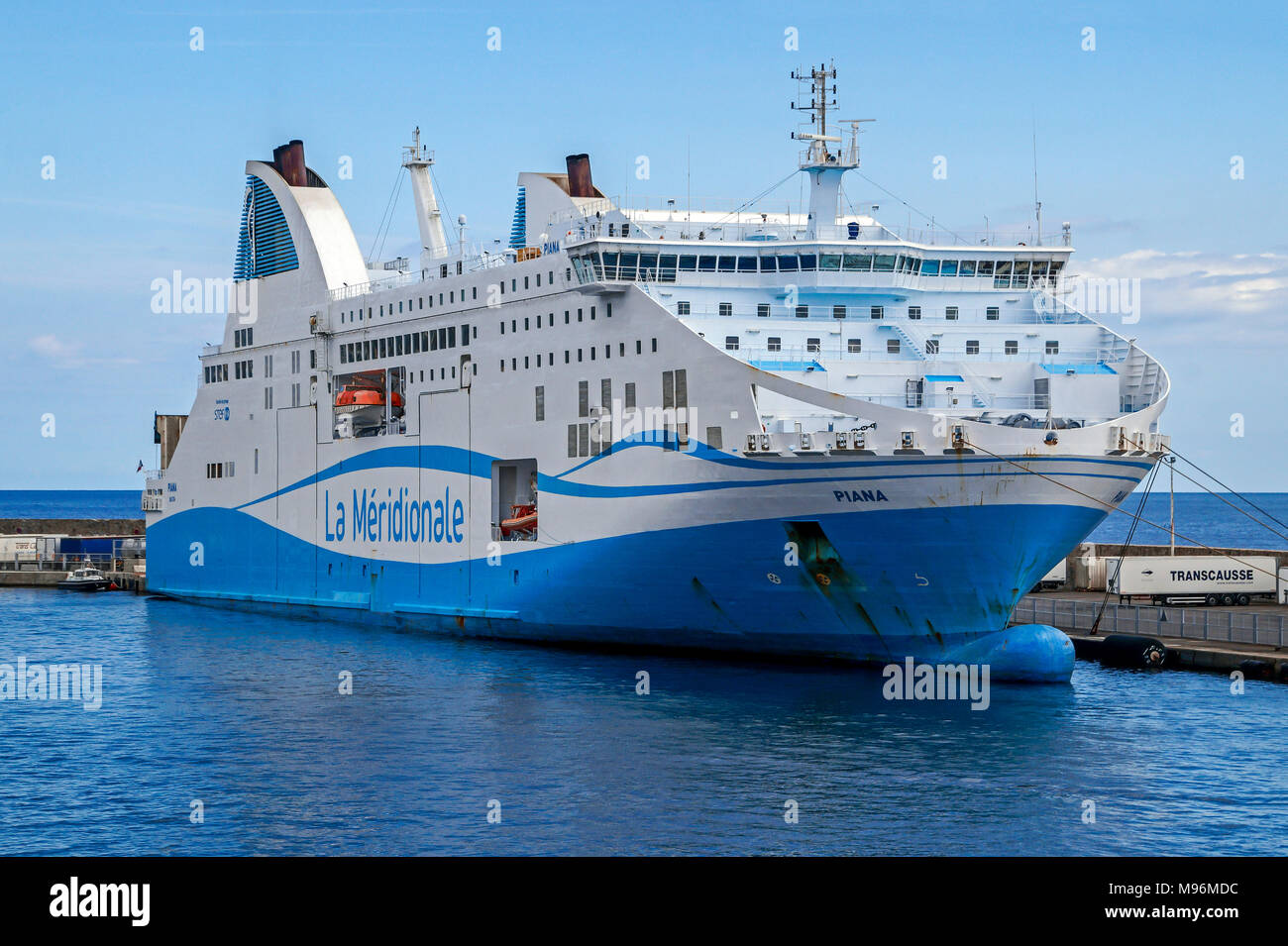 La Meridionale Fähre Piana vertäut im Hafen von Bastia Korsika Frankreich Europa Stockfoto