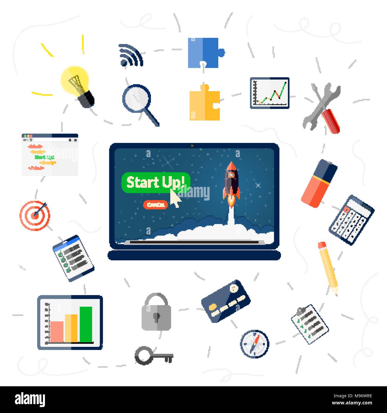 Buisness start Konzept mit Flachbild Symbole Stock Vektor