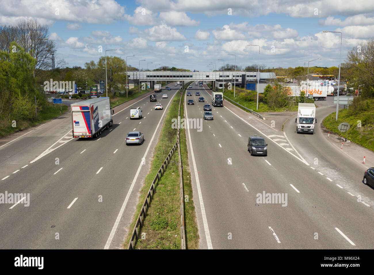 Autobahn M6 in Lancashire an Charnock Richard Dienstleistungen, Blick nach Norden. Stockfoto