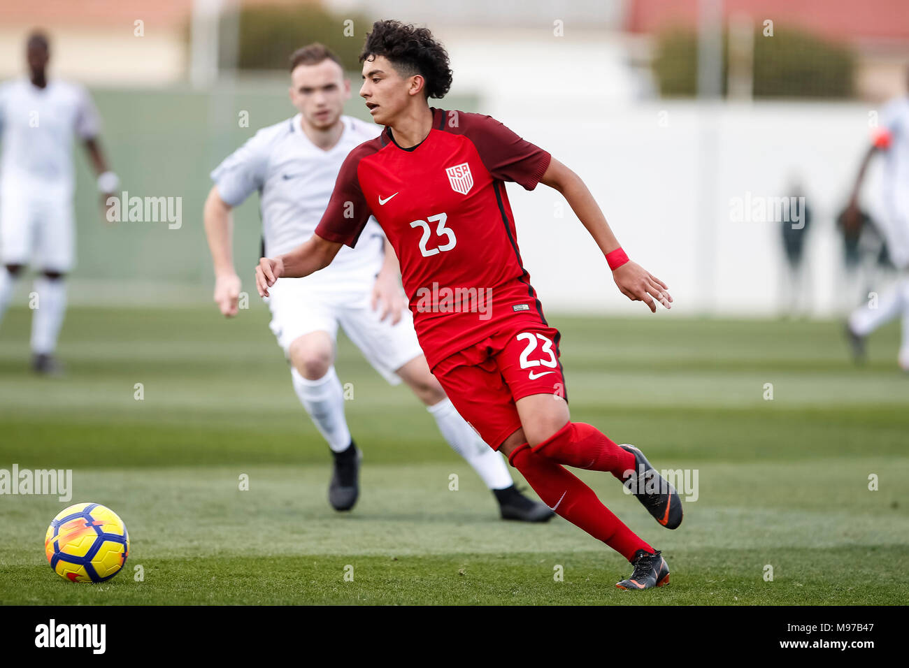 San Pedro del Pinatar, Spanien. 23. März, 2018. Freundlich Fußballspiel zwischen Frankreich vs USA U20 an Pinatar Arena Center. © ABEL F. ROS/Alamy leben Nachrichten Stockfoto