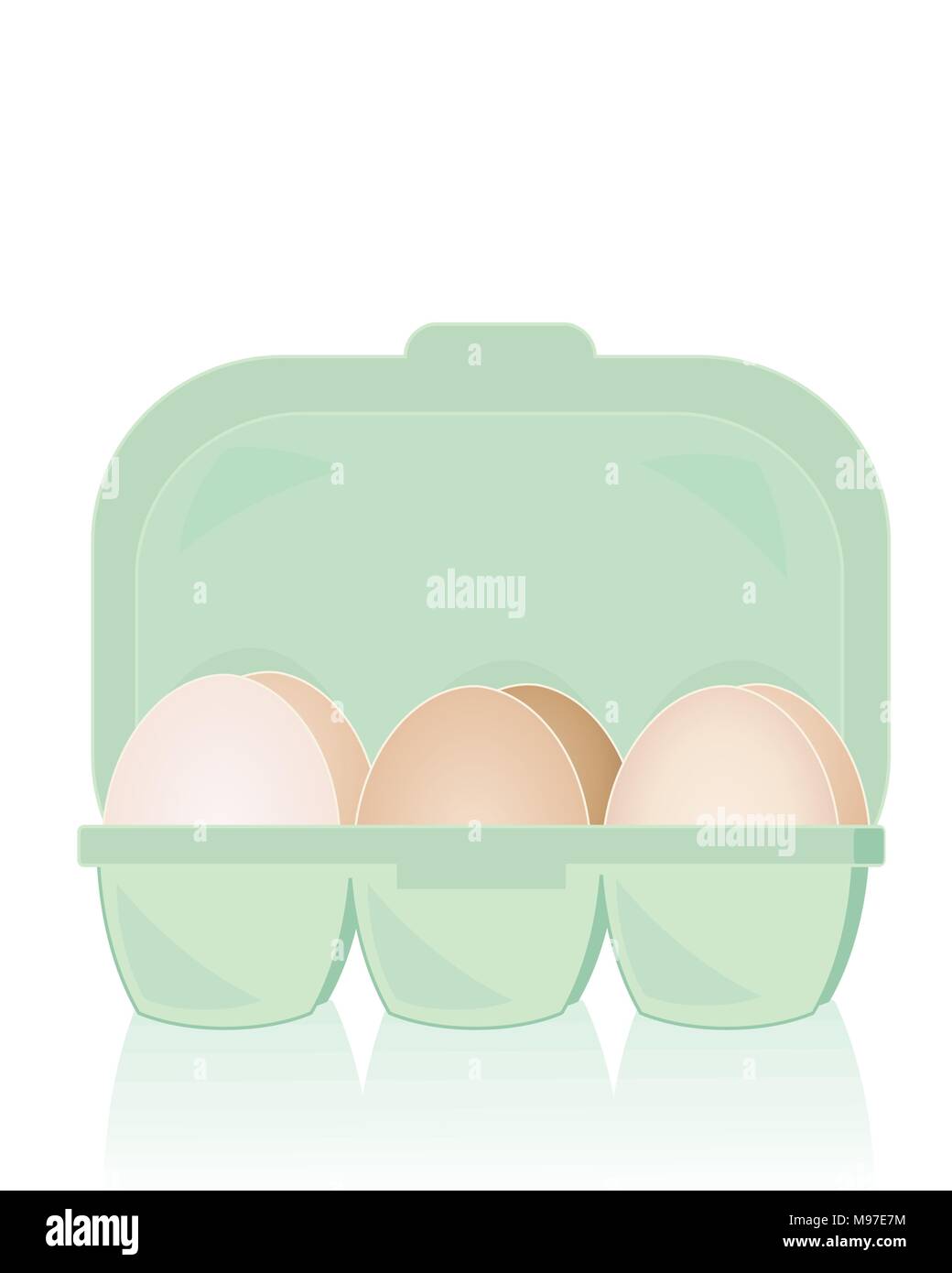 eine Illustration für eine Schachtel mit organischen Freilandhaltung frischen Eiern auf einem weißen Hintergrund mit Reflexion Stock Vektor
