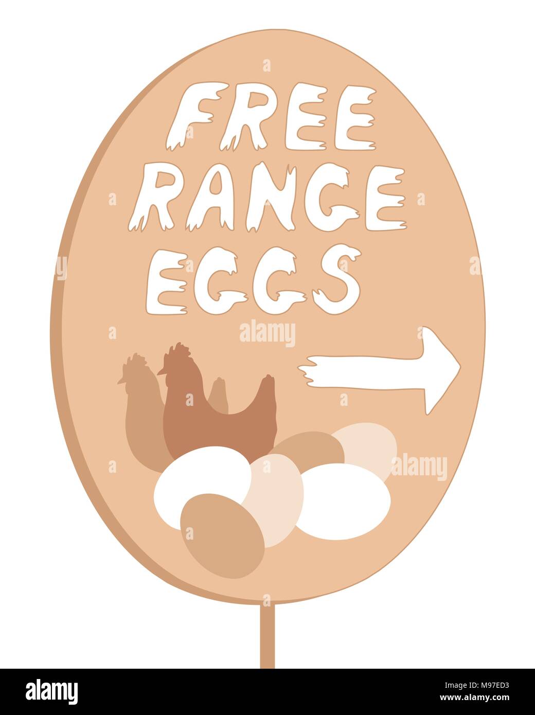 ein Beispiel für eine hausgemachte Freilandhaltung Ei Schild mit Schriftzug und Illustration isoliert auf weißem Hintergrund Stock Vektor
