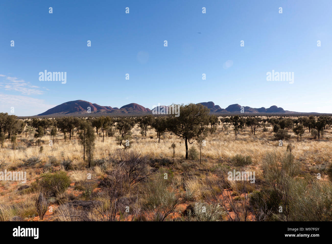 Panorama von Kata Tjuta gesehen vom Dune Anzeigebereich in der Uluru - Kata Tjuta National Park, Northern Territory, Australien Stockfoto