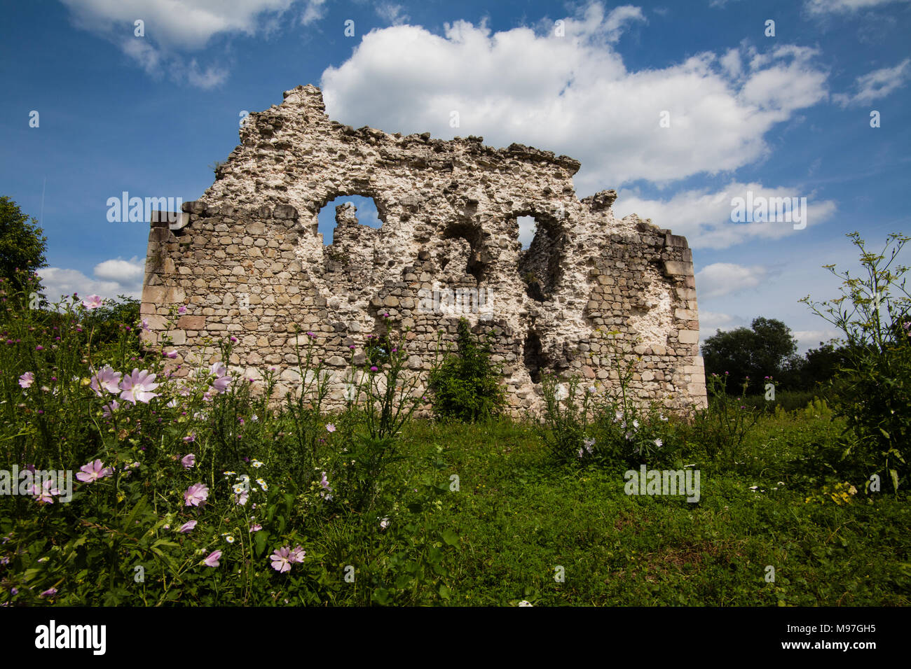 Die Ruinen der Burg der Templer um (XIV Jh.) Serednie Dorf, Transkarpatien, Ukraine Stockfoto