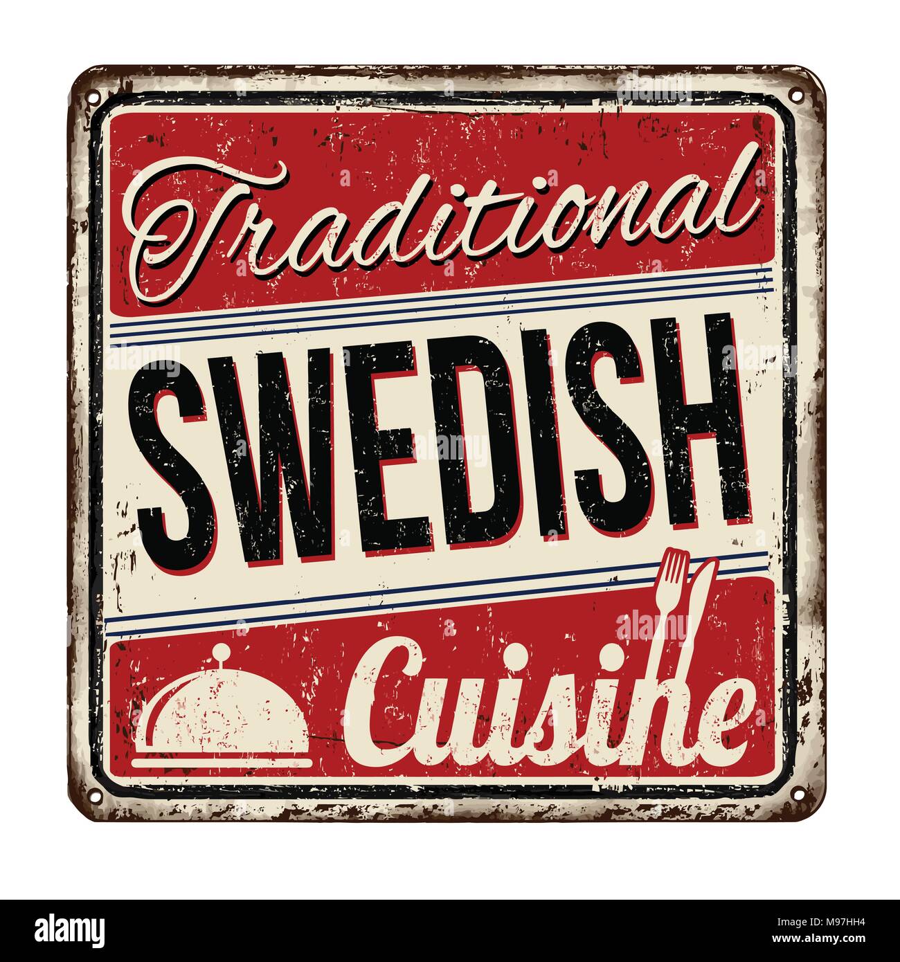 Traditionelle schwedische Küche vintage rostiges Metall Zeichen auf weißem Hintergrund, Vector Illustration Stock Vektor