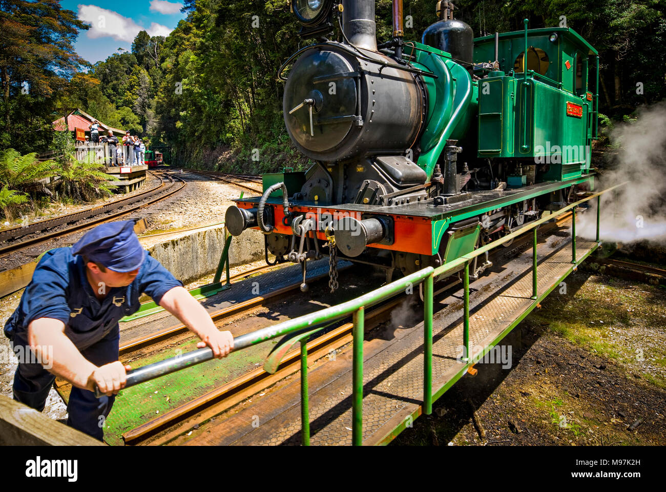 Australien, Tasmanien, Museumsbahnhof, Double Barrel, Dampflok, Queenstown Stockfoto