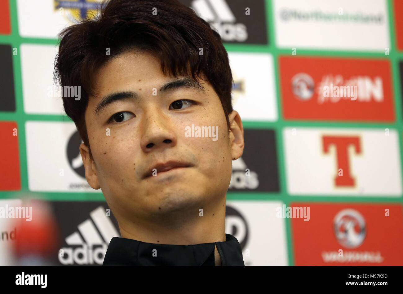 Südkorea ist Ki Sung-yueng während der Pressekonferenz im Windsor Park, Belfast. Stockfoto