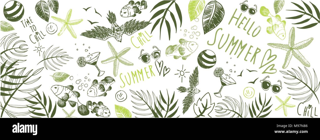 Sweet Summer doodles vollständigen Vektor großes Banner Stock Vektor