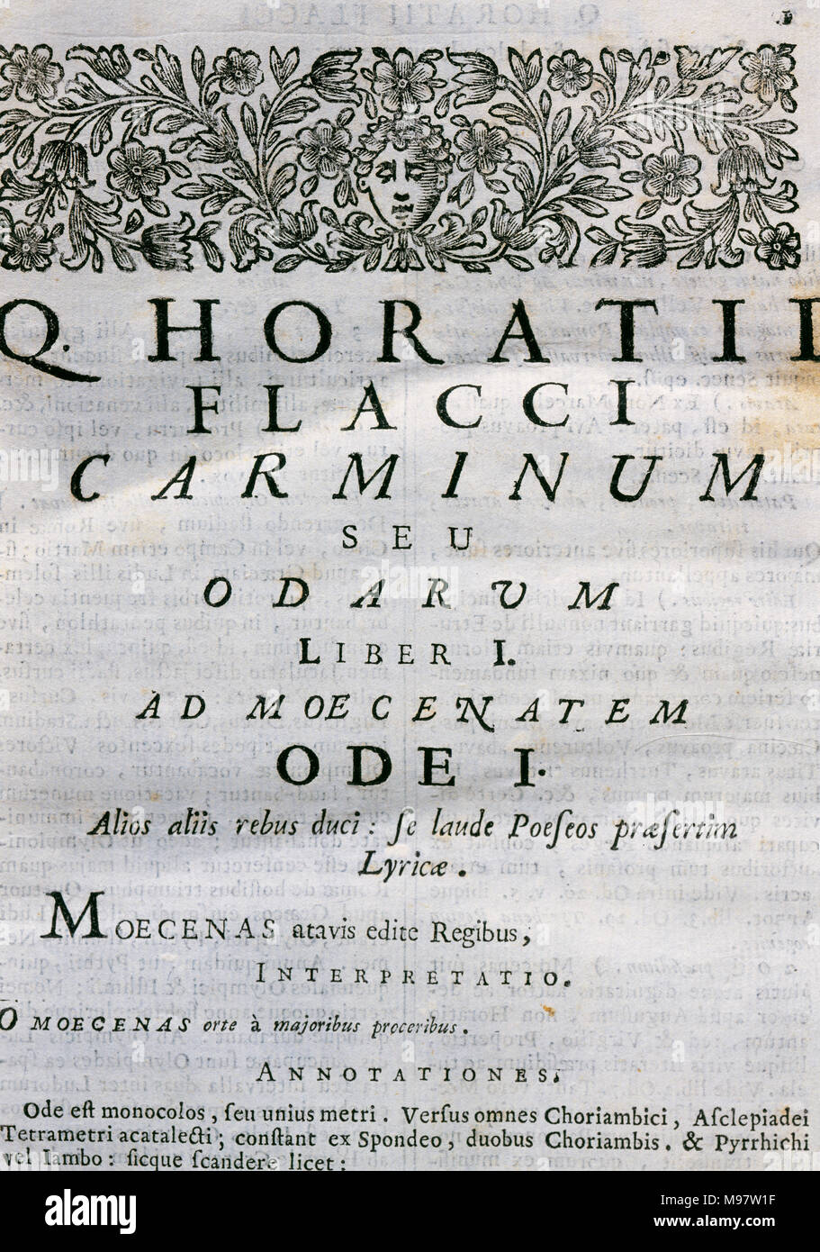 Horace (Quintus Steffen Flaccus) (65-8 v. Chr.). Lateinische Dichter. Oden (Carmina), Ca. 30 BC. Cover der Ausgabe in Venedig, 1727 gedruckt. Stockfoto