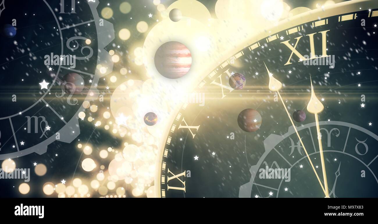 Astrologie Sternzeichen mit Zeit und Raum und Planeten Stockfoto